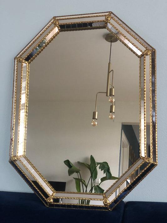 Octagonal Trapezium Mirror Hollywood Regency 1970s