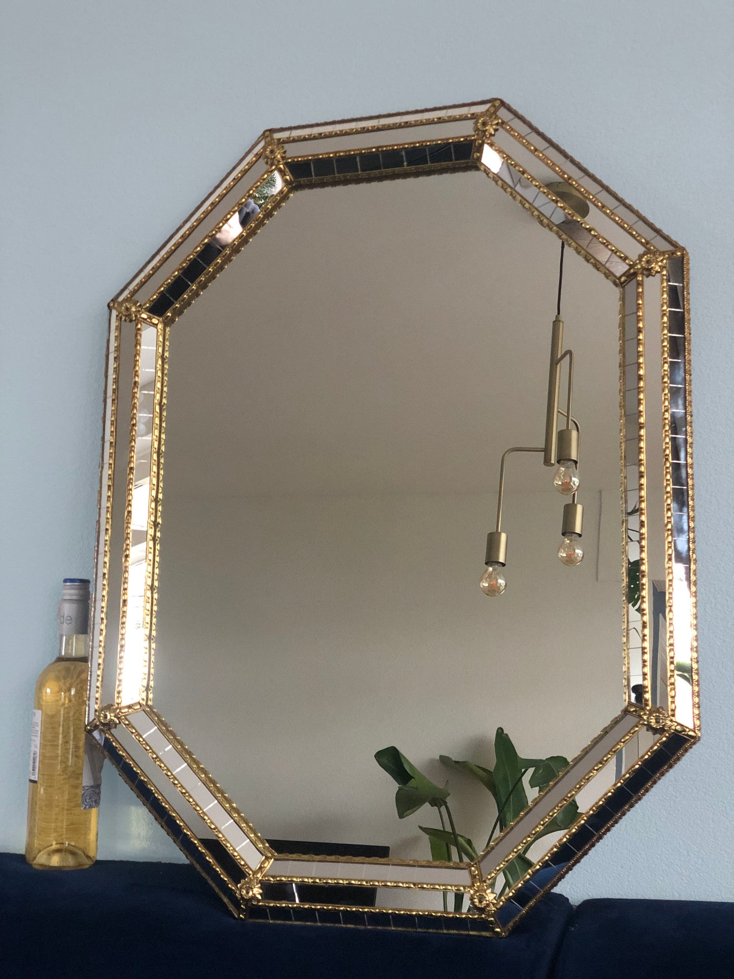 Octagonal Trapezium Mirror Hollywood Regency 1970s
