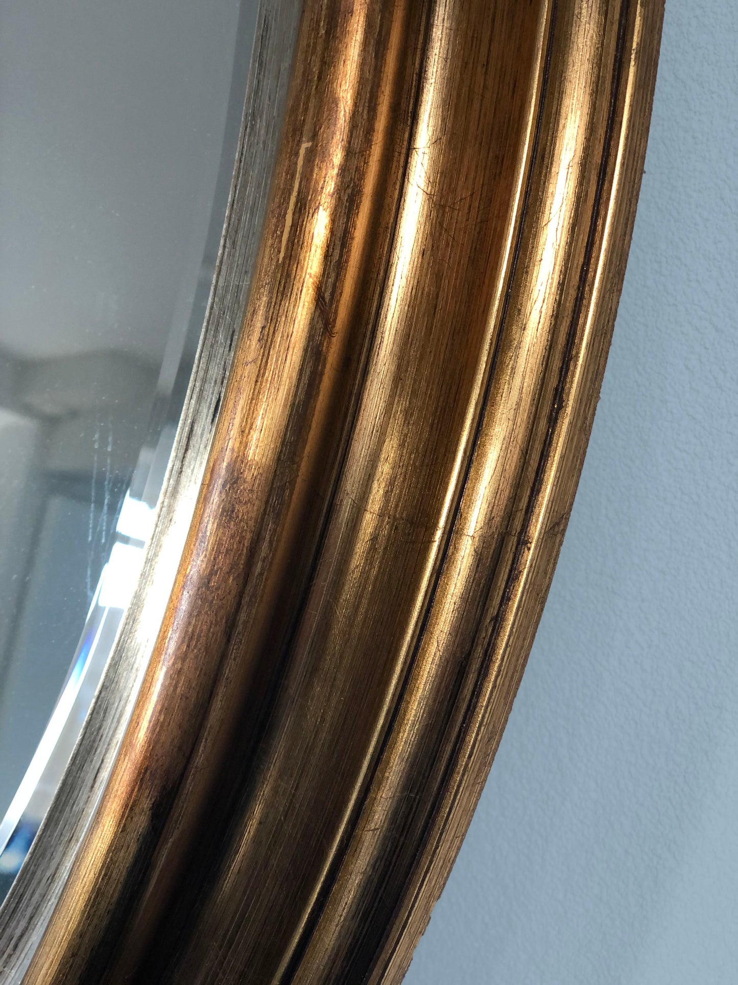 Oval Mid Century Facet-Cut Mirror In Gold And Silver