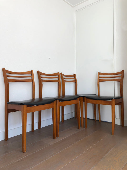 Scandinavian Vintage Dining Chairs in Teak and Skai Leather 1960s Set of 4