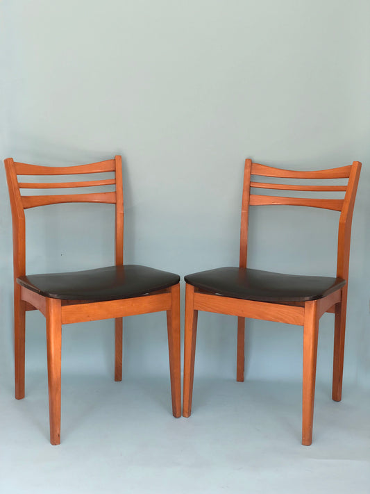 Reserved Scandinavian Vintage Dining Chairs in Teak and Skai Leather 1960s Set of 2