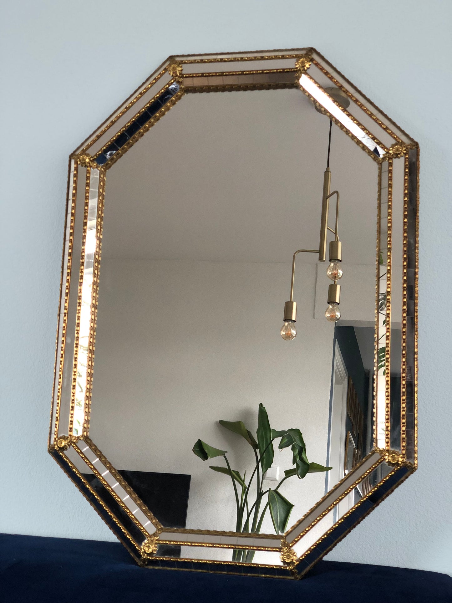 Venetian Octagonal Mirror Hollywood Regency 1980s