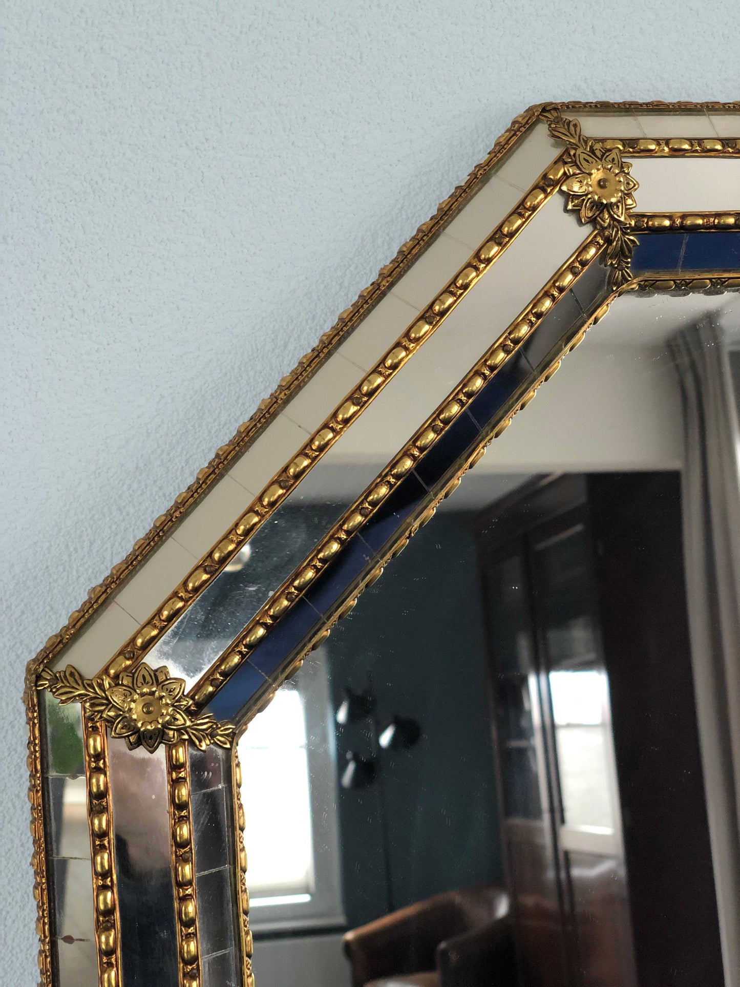 Venetian Octagonal Mirror Hollywood Regency 1980s