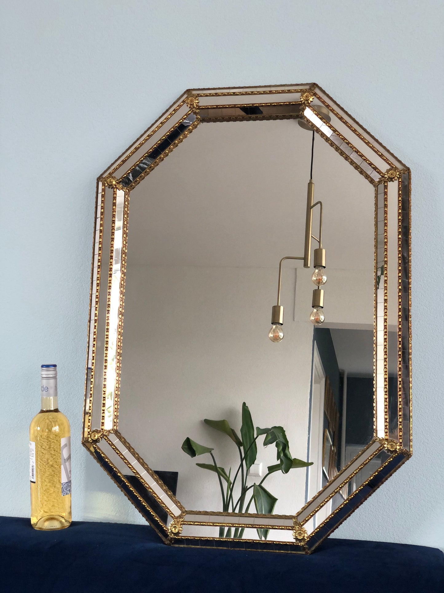 Venetian Octagonal Mirror Hollywood Regency 1980s