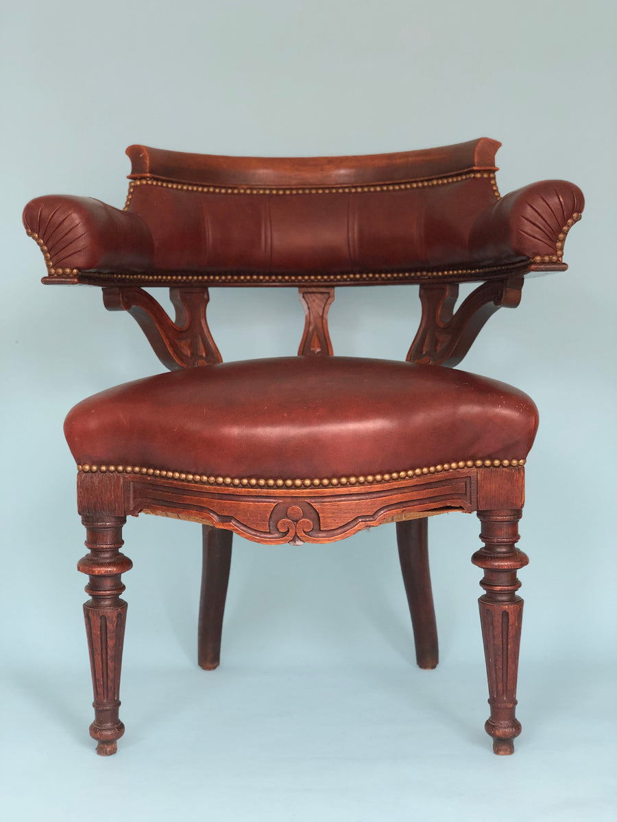 Victorian Oak Burgundy Red Leather Desk Chair Standout Interior