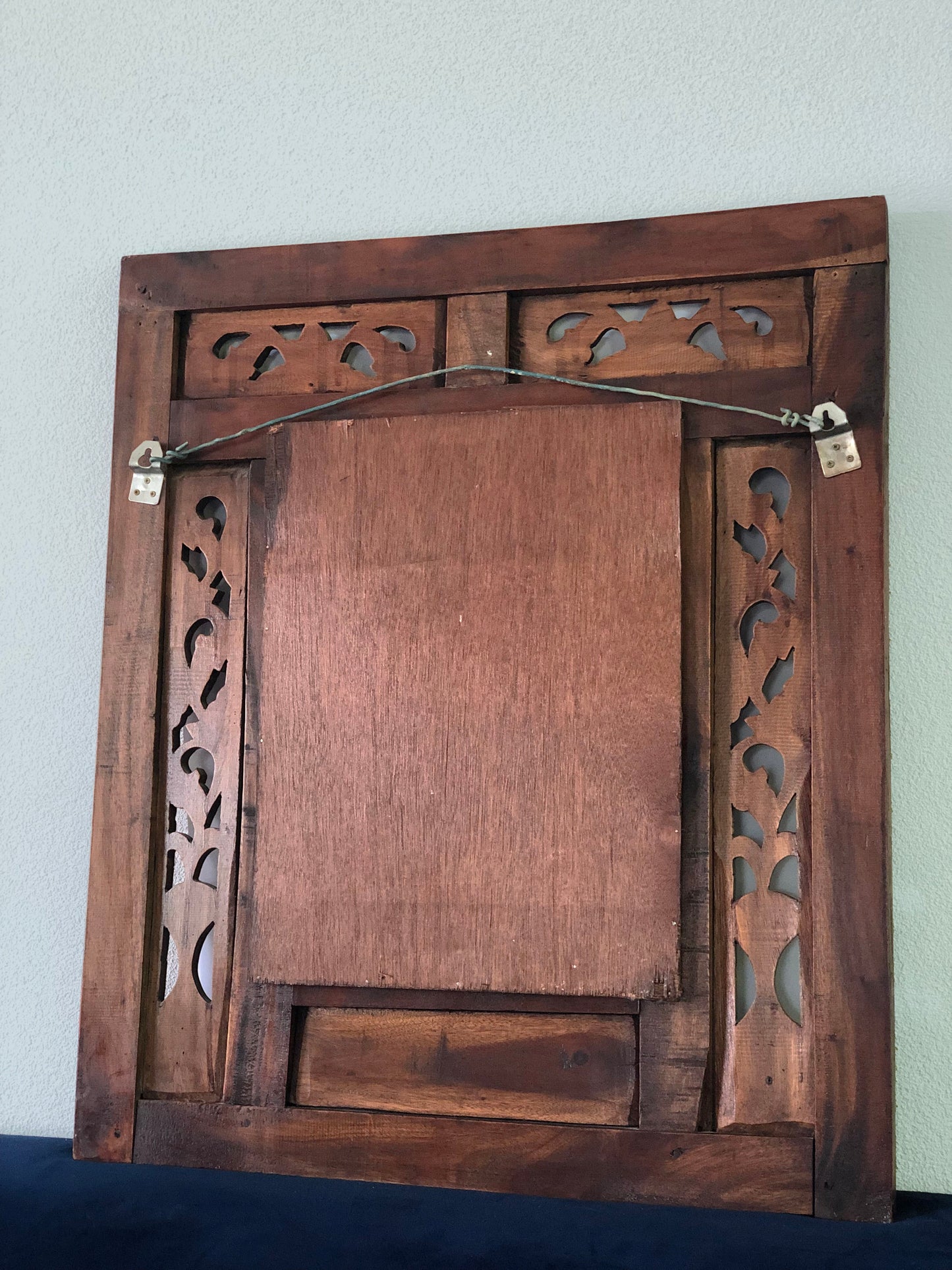 Vintage Balinese Hand Carved Shuttered Door Mirror 1950s