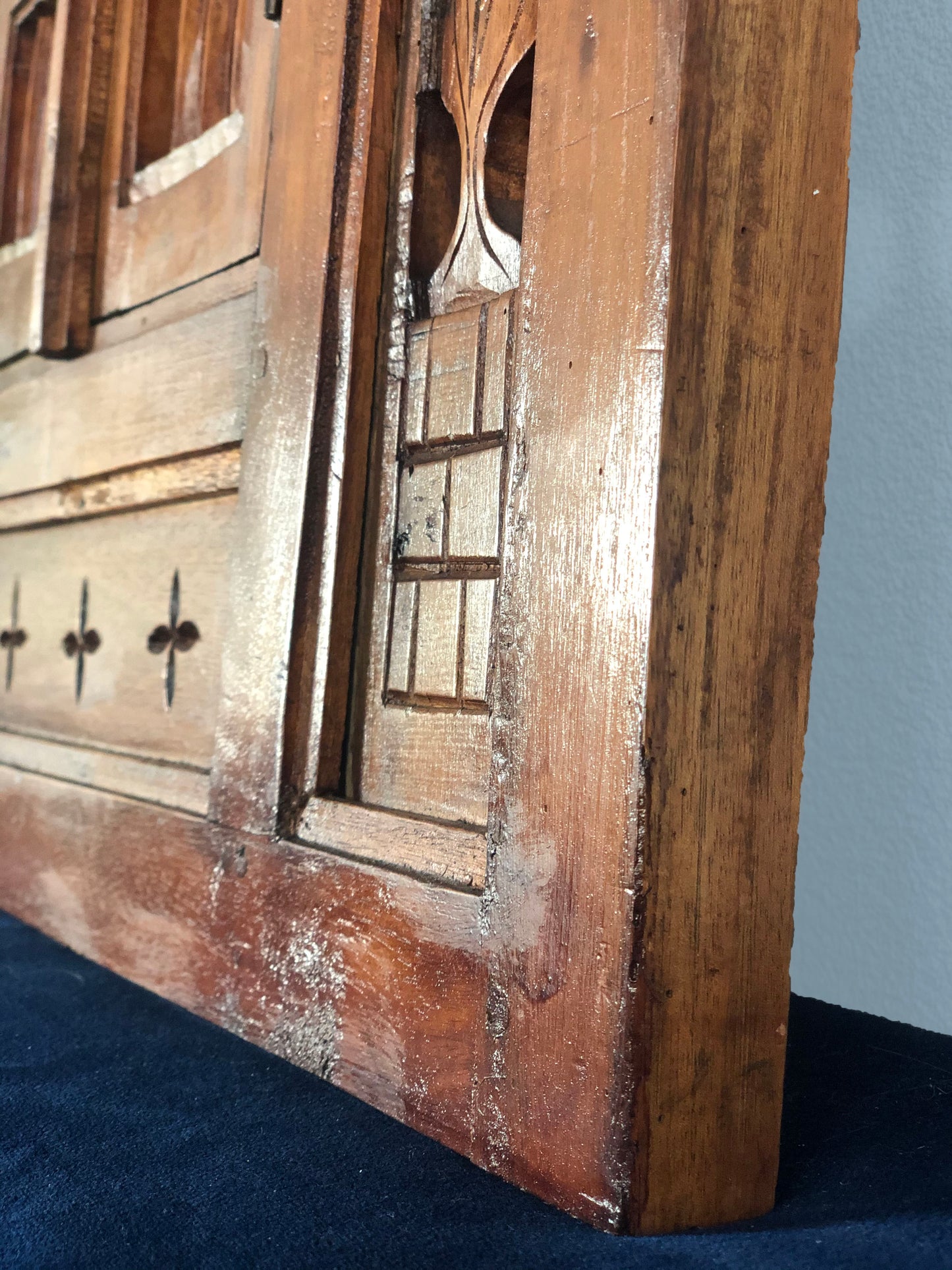 Vintage 1950s Balinese Hand Carved Shuttered Door Mirror