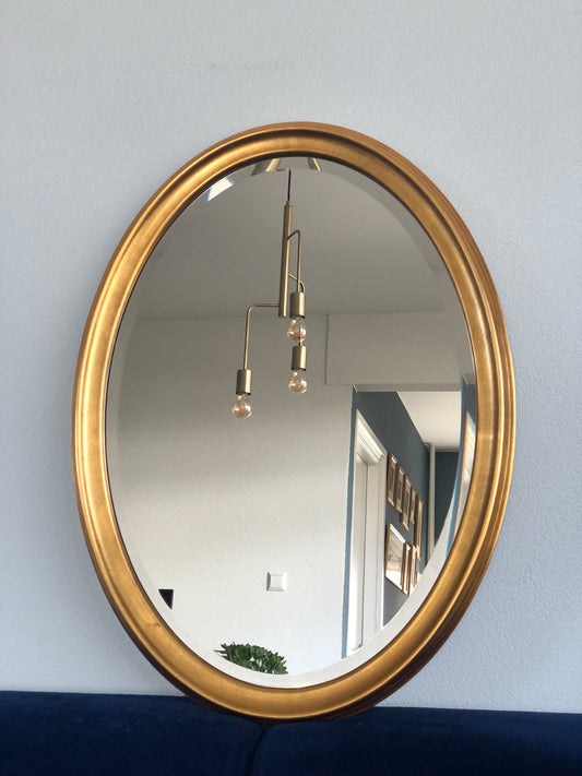 Vintage Facet Cut Oval Giltwood Mirror 1980s