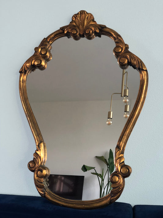 Vintage Giltwood Baroque Crest Mirror 170s