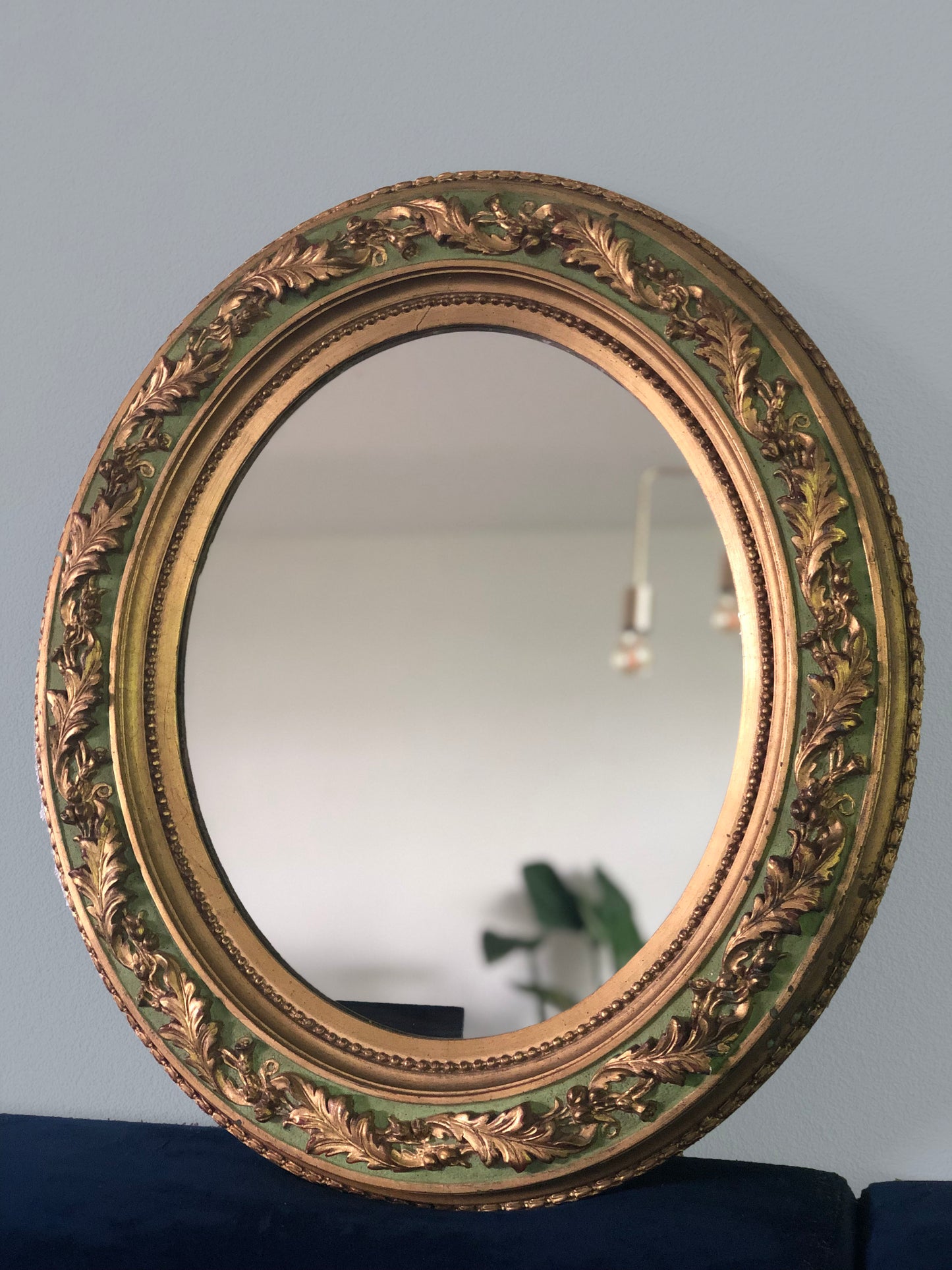 Vintage Giltwood Oval Heavy Mirror 1980s