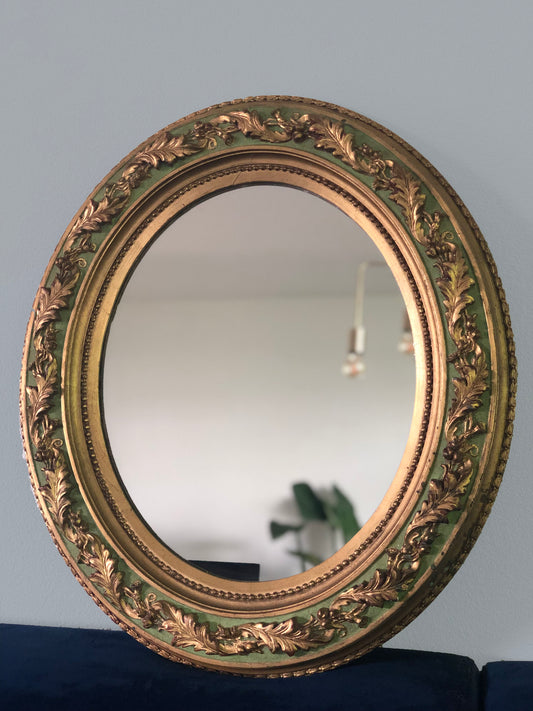 Vintage Giltwood Oval Heavy Mirror 1980s