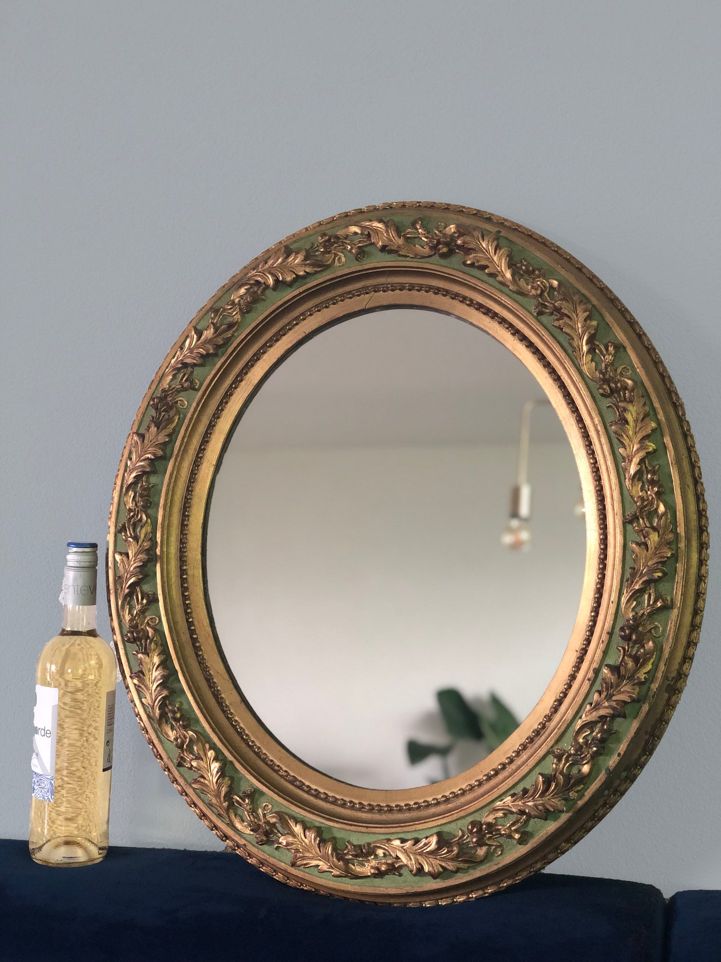 Vintage Giltwood Oval Heavy Mirror 1980s