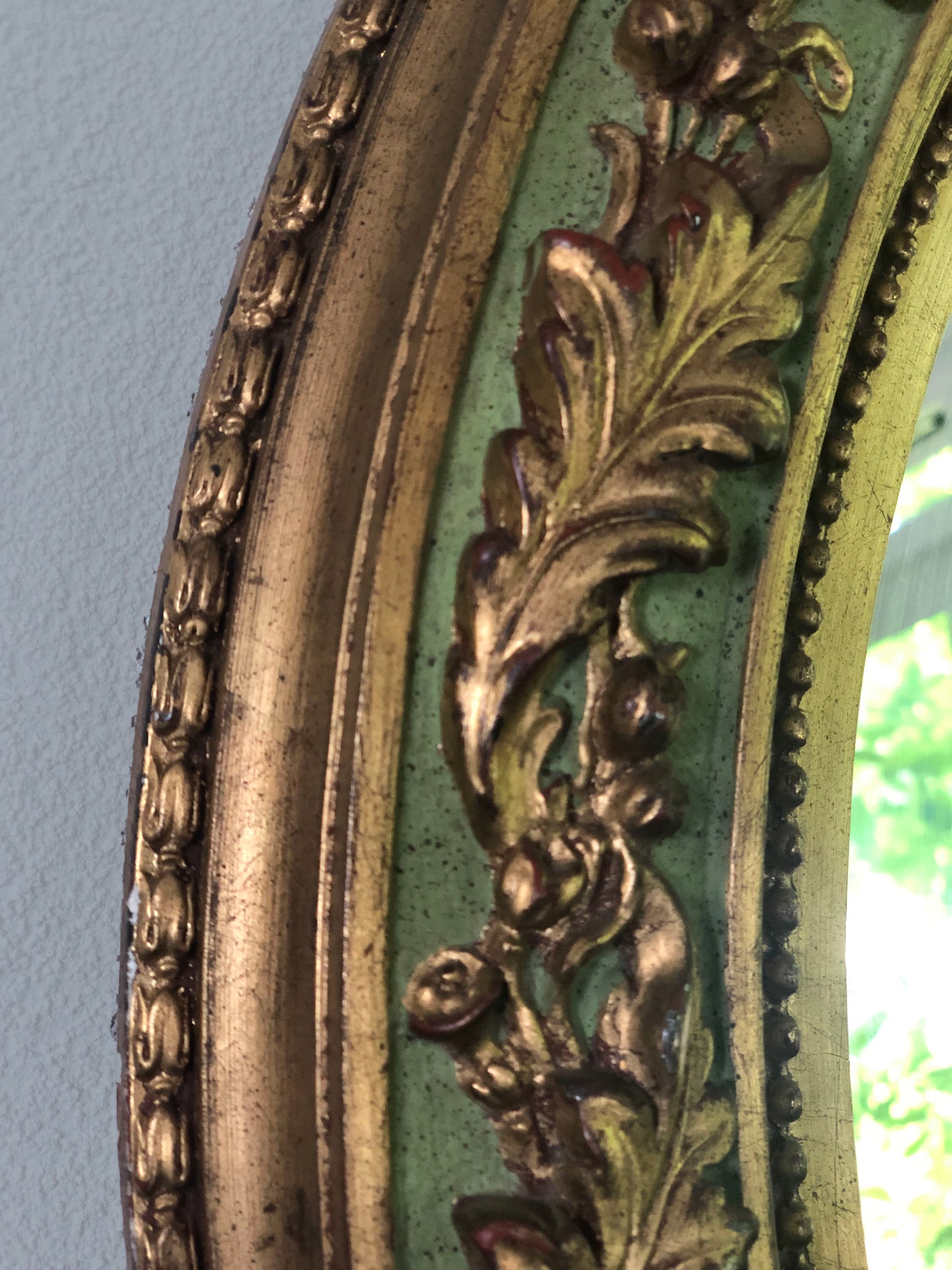Vintage Giltwood Oval Heavy Mirror 1980s