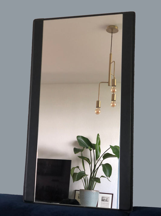 Vintage Leather Rectangular Mirror Jacques Adnet Style 1960s