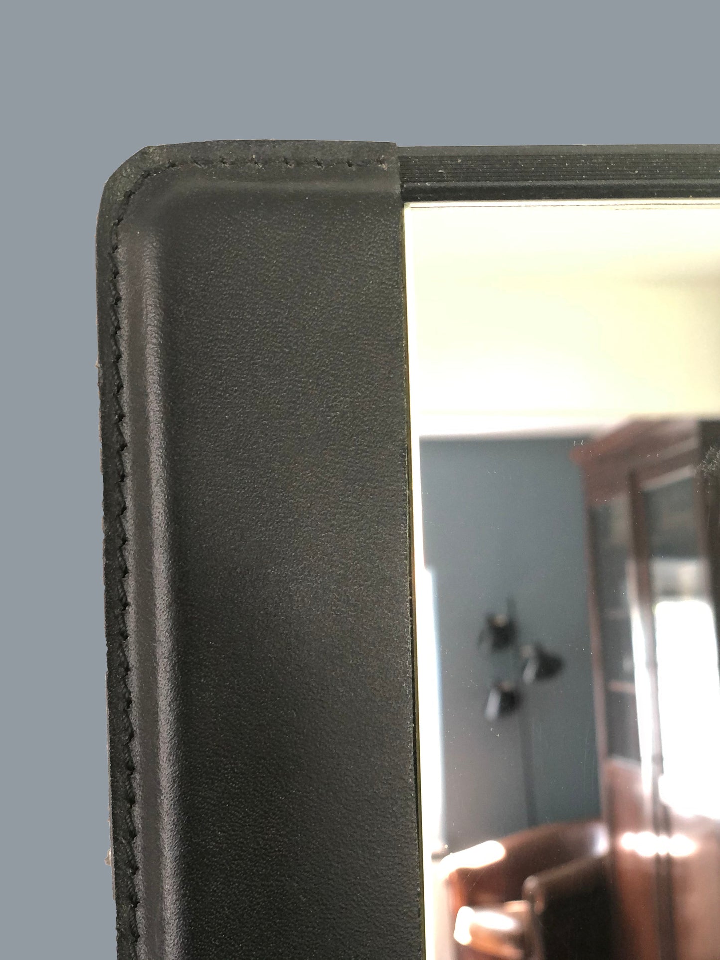 Vintage Leather Rectangular Mirror Jacques Adnet Style 1960s