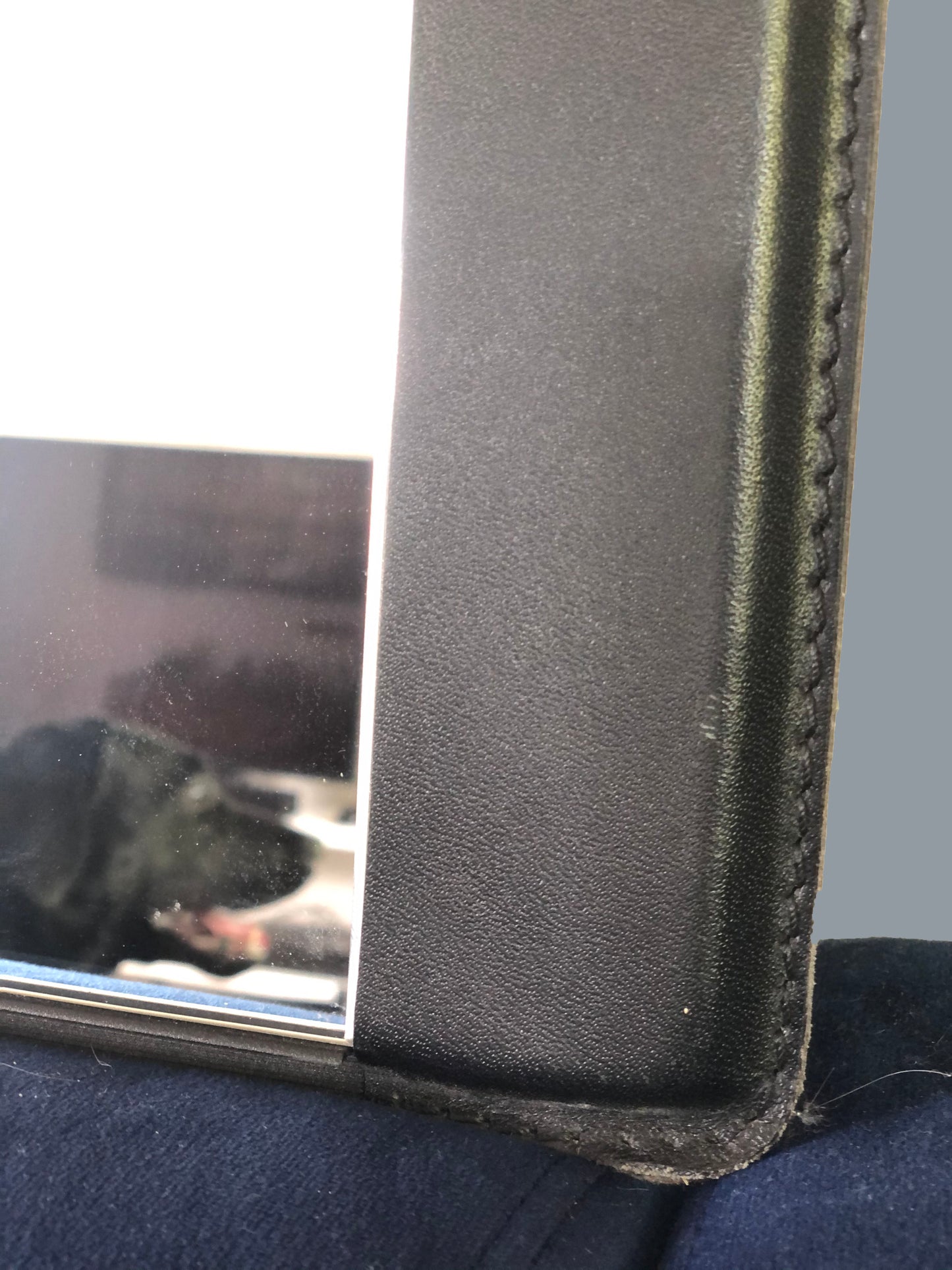 Vintage Leather Rectangular Mirror Jacques Adnet Style 1960s