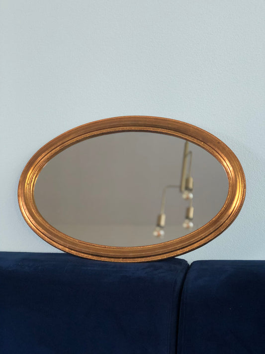 Vintage Oval Giltwood Small Mirror 1970s