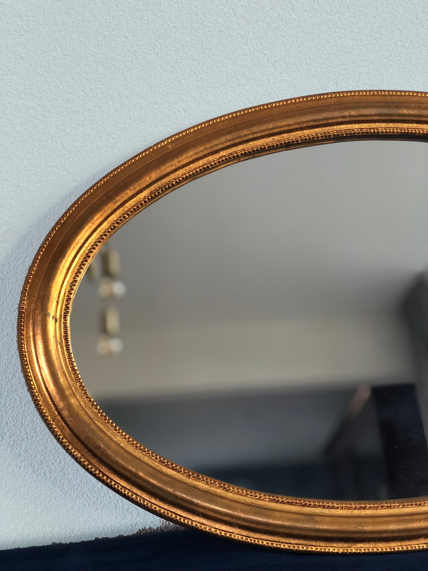 Vintage Oval Giltwood Small Mirror 1970s