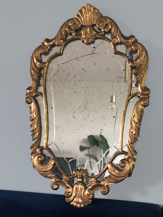 Vintage Rococo Style Alloy Mirror Italy 1950s