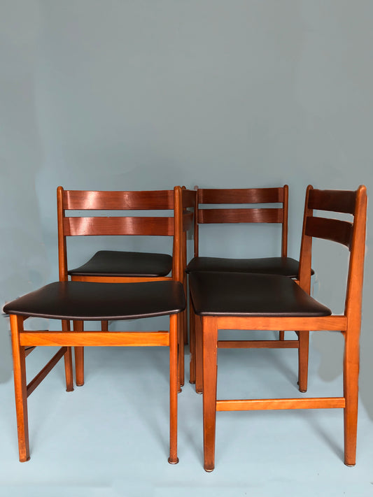Vintage Teak Skai Leather Dining Chairs 1960s Denmark Set of 4.
