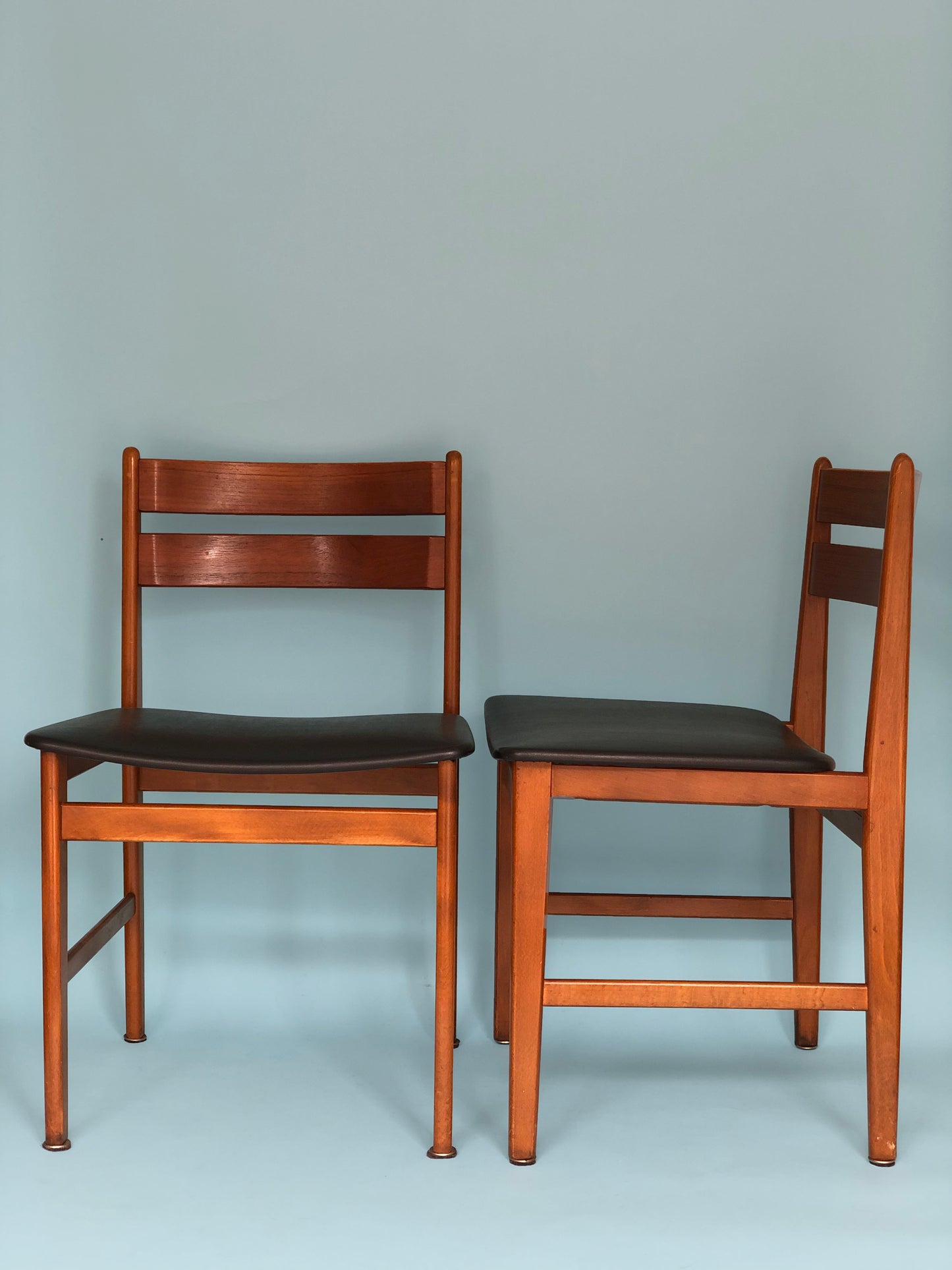 Vintage Teak Skai Leather Dining Chairs 1960s Denmark Set of 4.