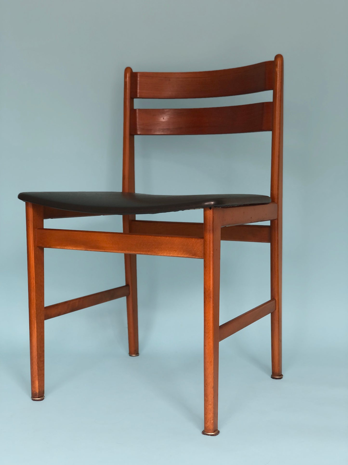 Vintage Teak Skai Leather Dining Chairs 1960s Denmark Set of 4.