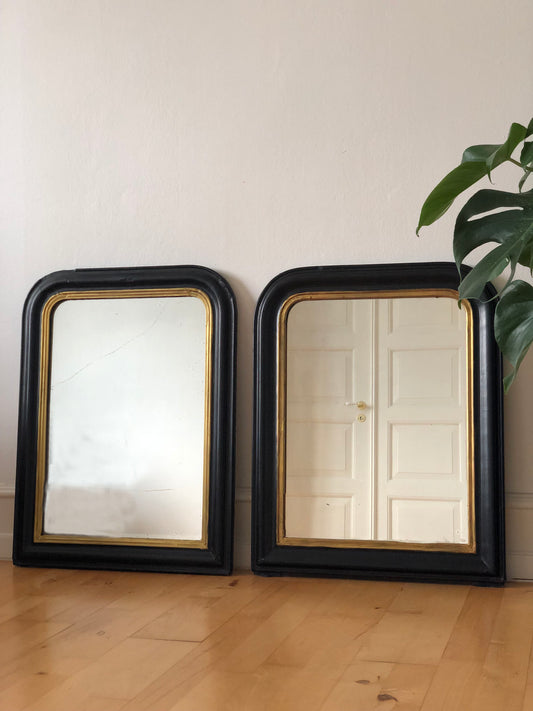 A Pair of Antique Louis Philippe French Mirror In Black and Gold Late 19th Century
