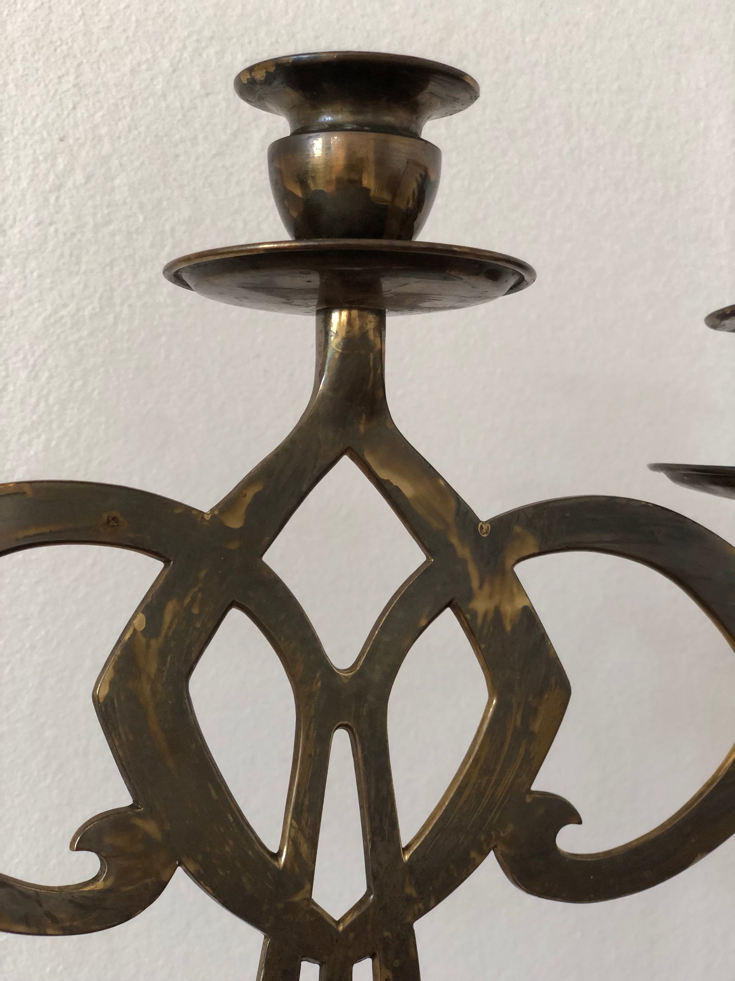 A Pair of Brass Art Noveau Candlesticks with 3 Arms Denmark