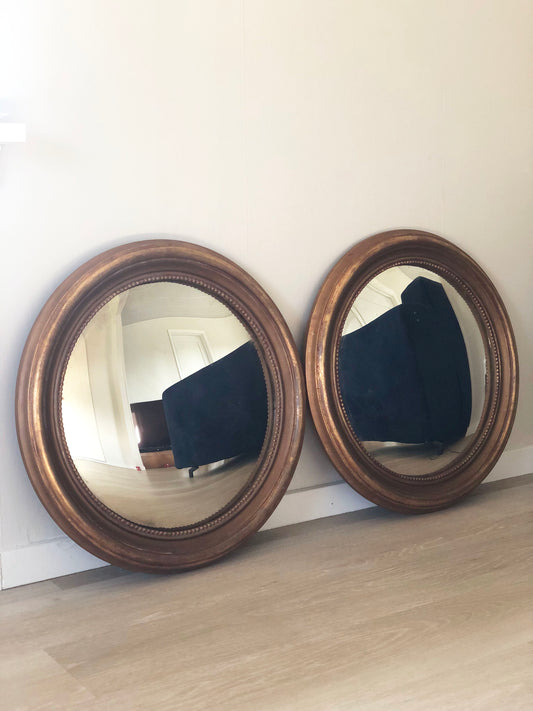 A Pair of Antique Giltwood Convex Butler Mirrors France Late 19th Century