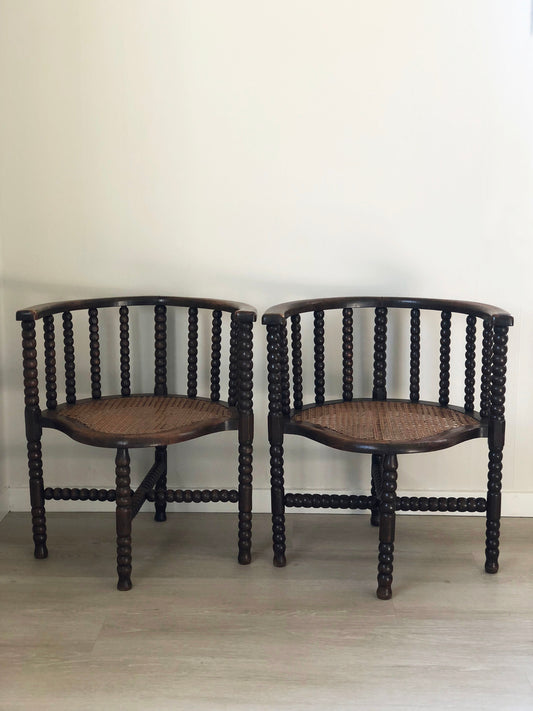 Pair of Edwardian Bobbin Arm Chair With Cane Early 20th Century