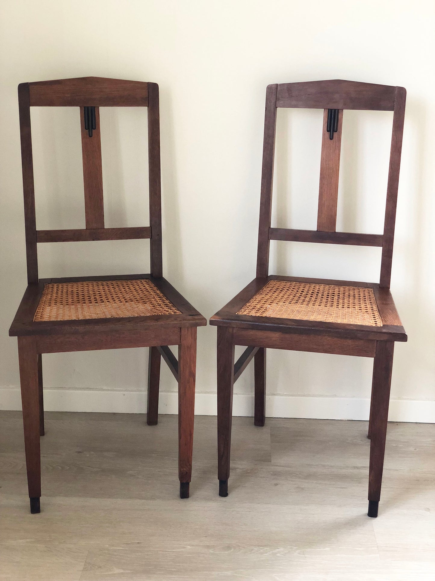 Pair of Oak Art Deco Amsterdam School Dining Chairs 1920s