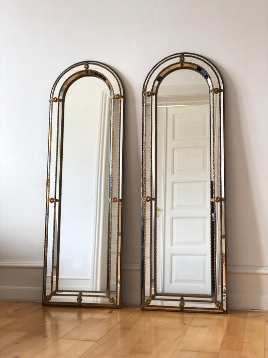 A Pair of Vintage Venetian Full Length Mirrors Hollywood Regency in Gold Spain
