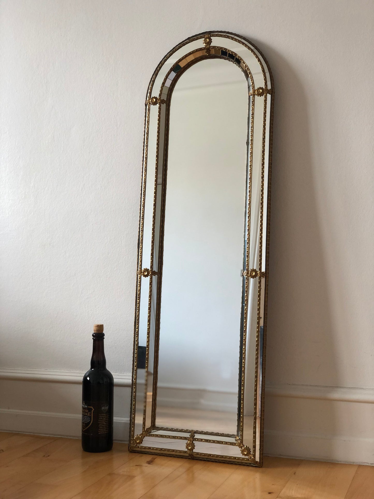 A Pair of Vintage Venetian Full Length Mirrors Hollywood Regency in Gold Spain