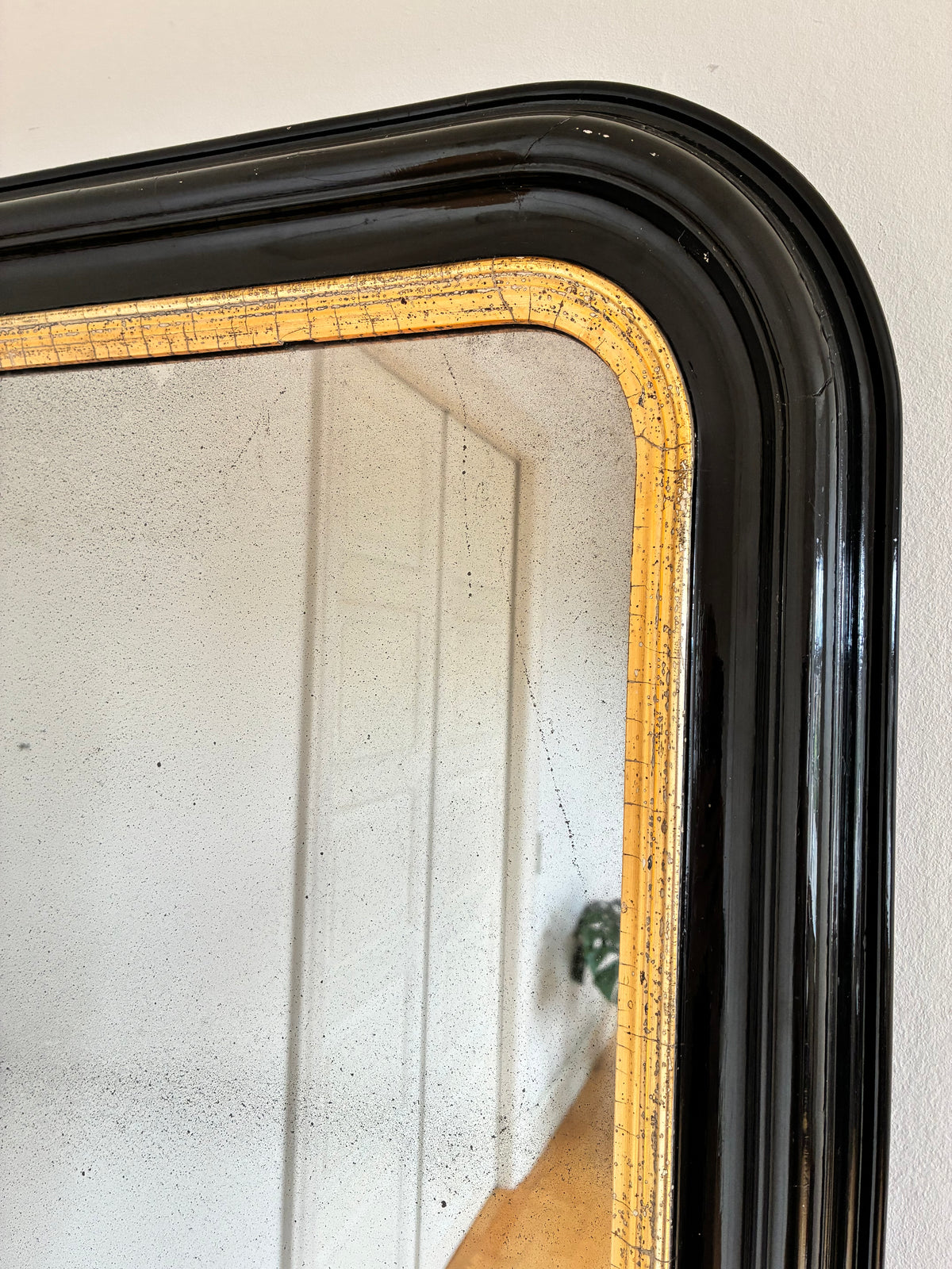 Antique Dutch Louis Philippe Style Full Length Mirror – Black and Gold, Late 19th Century