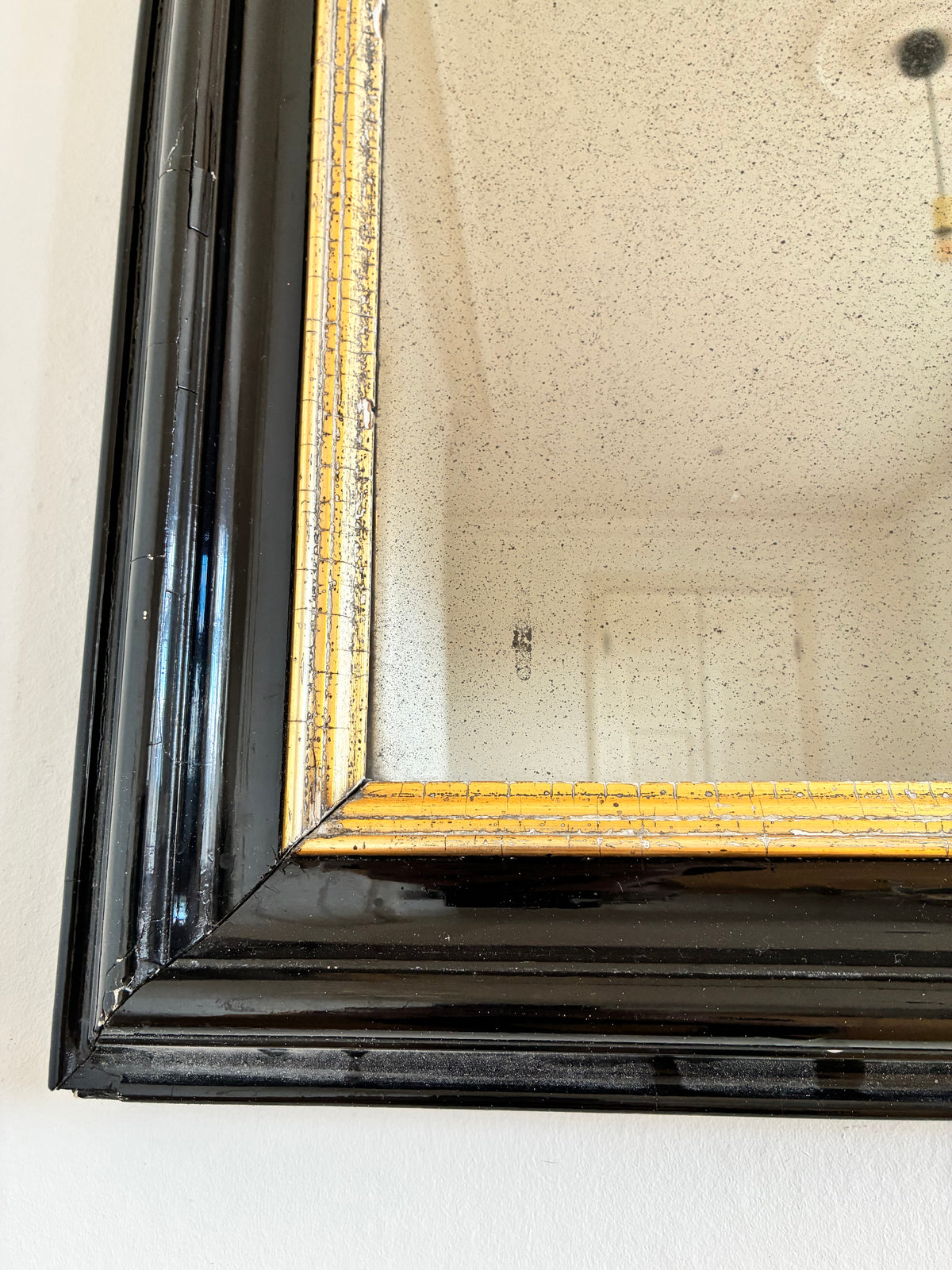 Antique Dutch Louis Philippe Style Full Length Mirror – Black and Gold, Late 19th Century