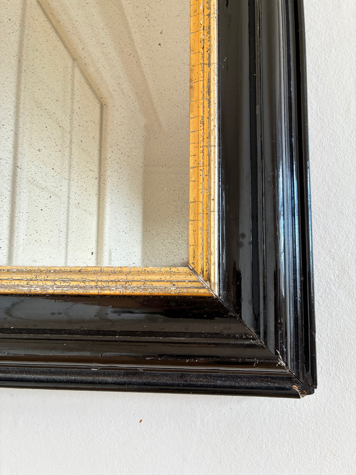 Antique Dutch Louis Philippe Style Full Length Mirror – Black and Gold, Late 19th Century