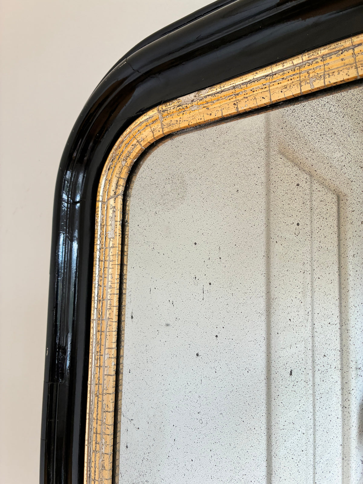 Antique Dutch Louis Philippe Style Full Length Mirror – Black and Gold, Late 19th Century
