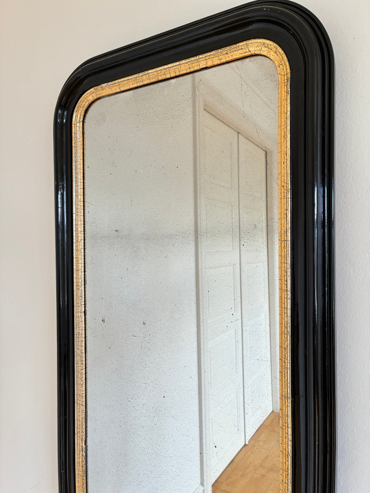 Antique Dutch Louis Philippe Style Full Length Mirror – Black and Gold, Late 19th Century