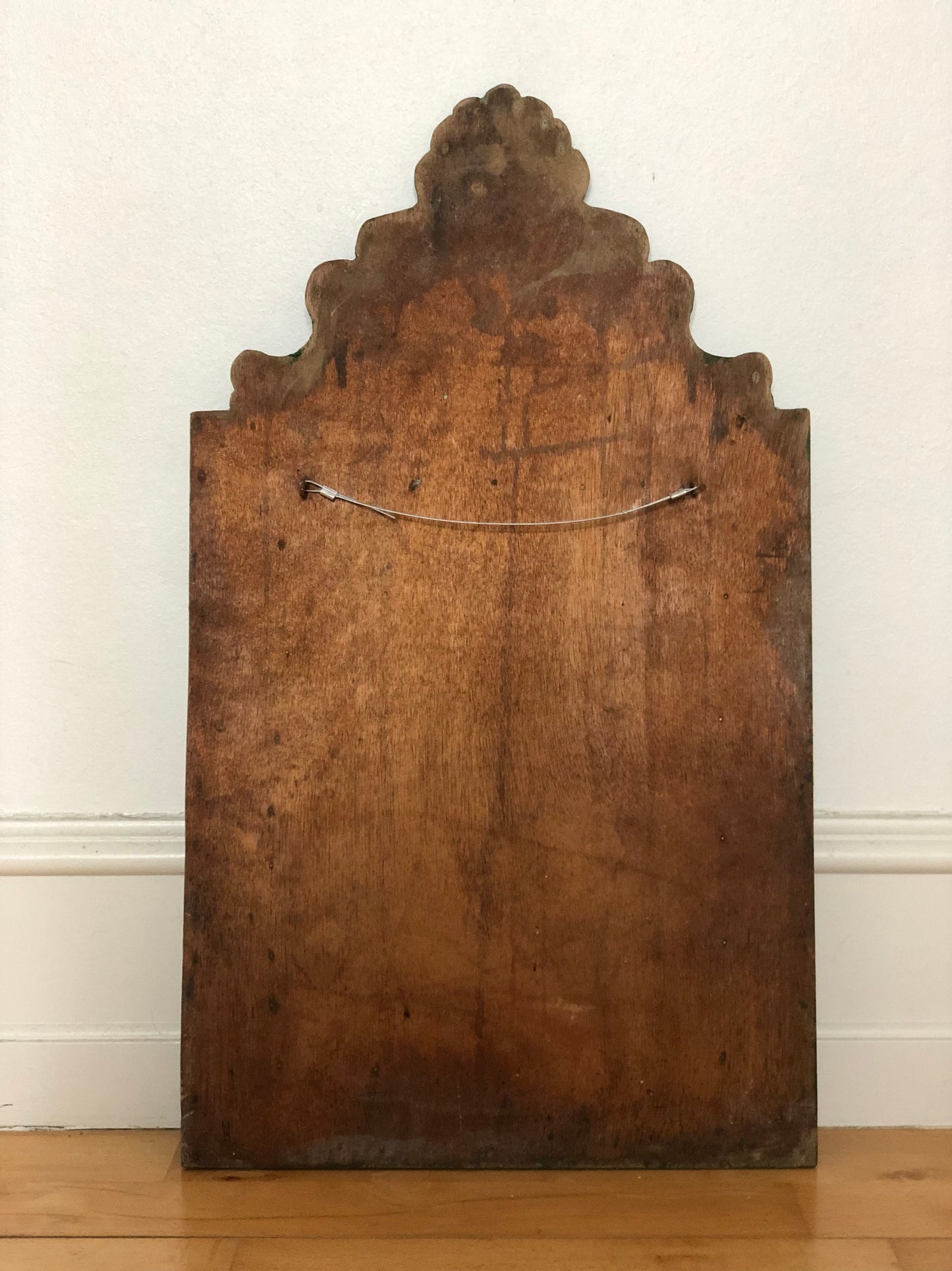 Antique Embossed Pressed-Metal (Tole) Mirror with a Green Patina Finish and Gilt Highlights Rococo