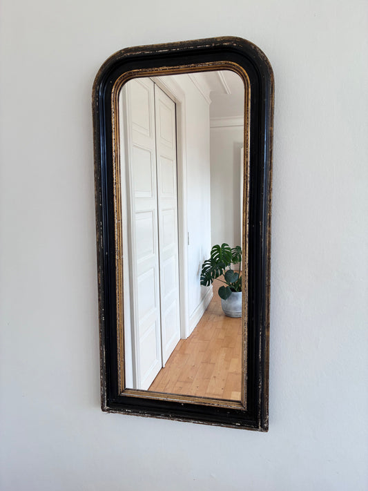 Antique French Louis Philippe Full Length Mirror – Black and Gold, Late 19th Century