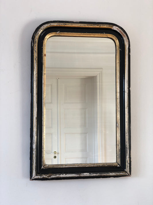 Antique French Louis Philippe Mirror – Black and Gold, Late 19th Century