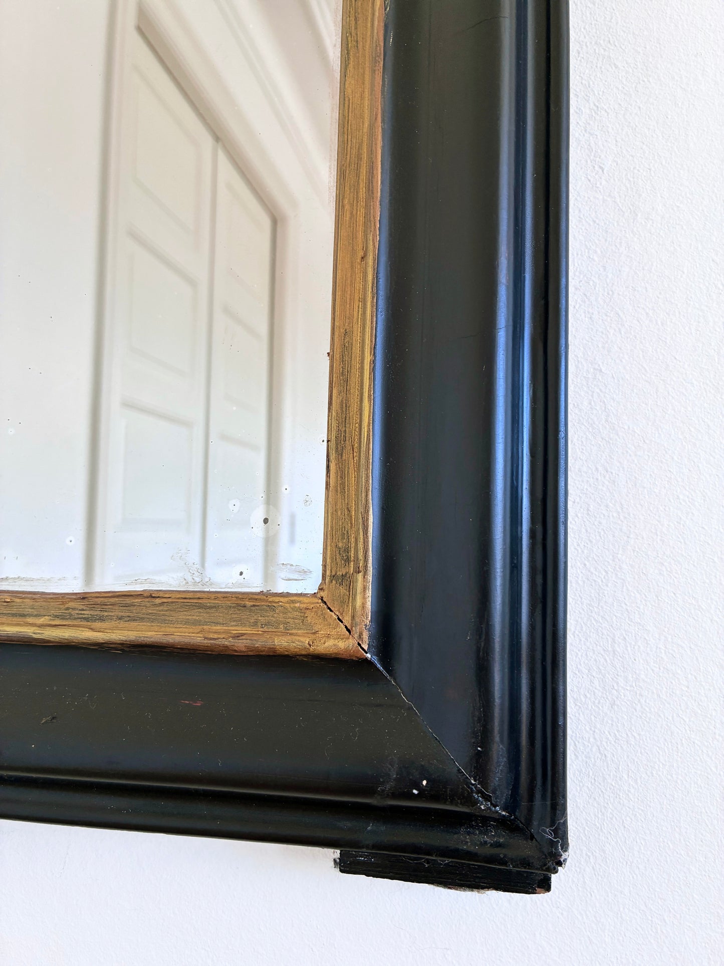 Antique French Louis Philippe Mirror – Black and Gold, Late 19th Century