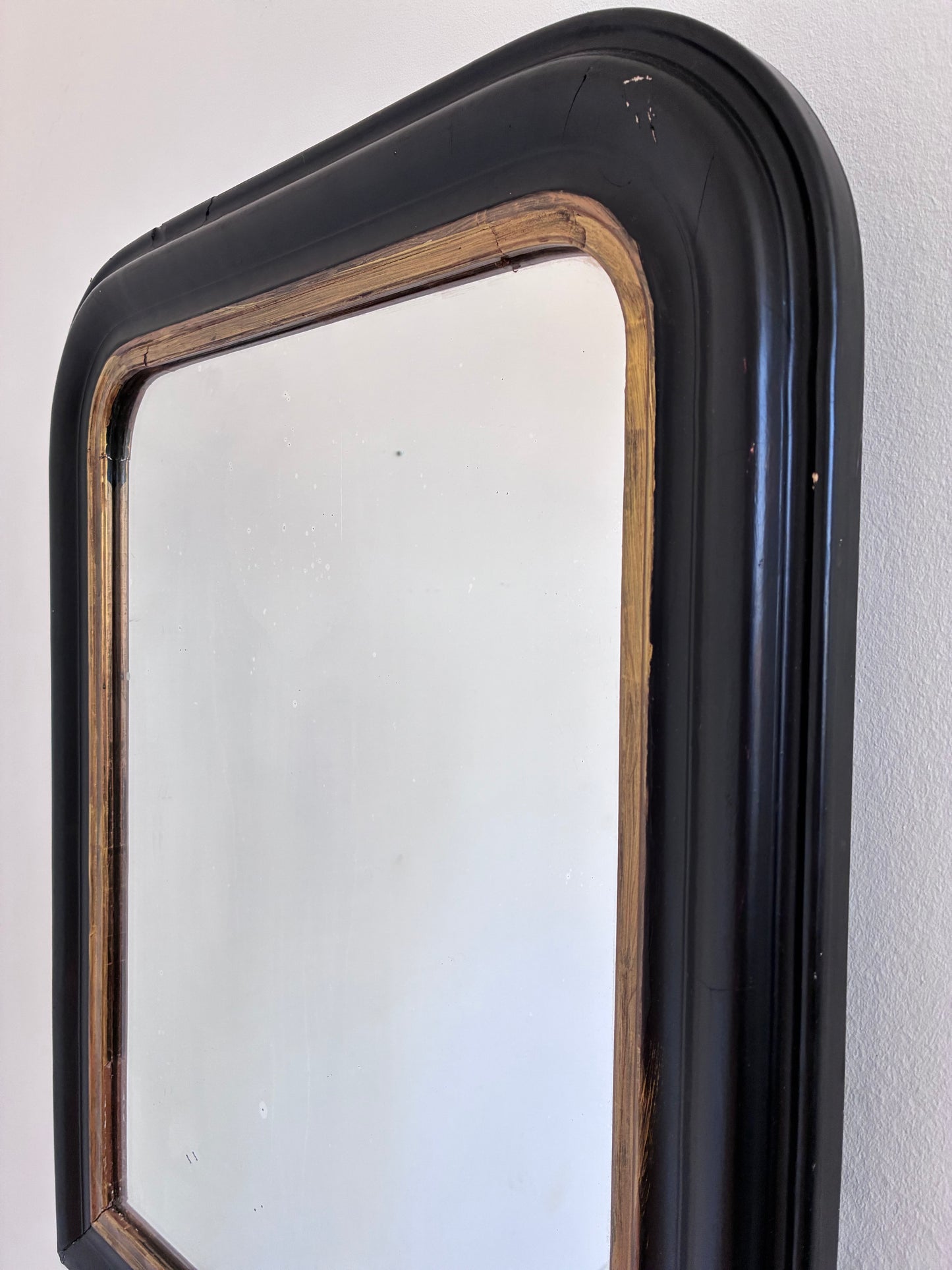 Antique French Louis Philippe Mirror – Black and Gold, Late 19th Century