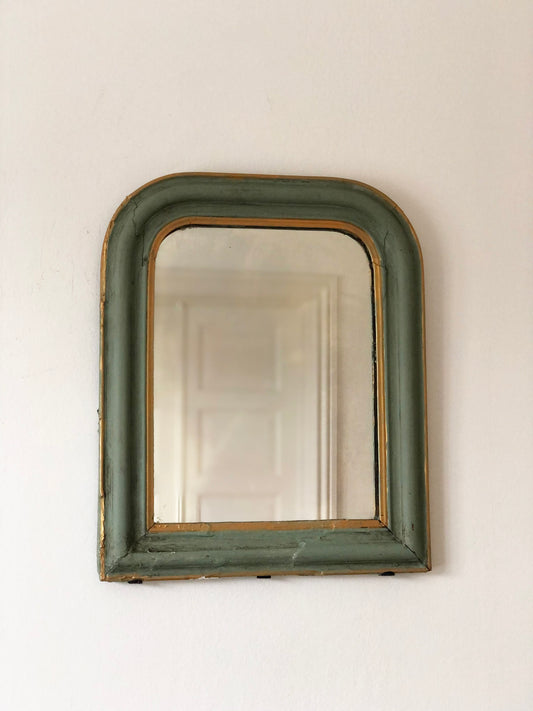 Antique French Louis Philippe Mirror – Green and Gold, Late 19th Century