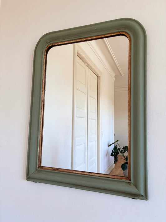 Large Antique French Louis Philippe Mirror – Green and Gold, Late 19th Century