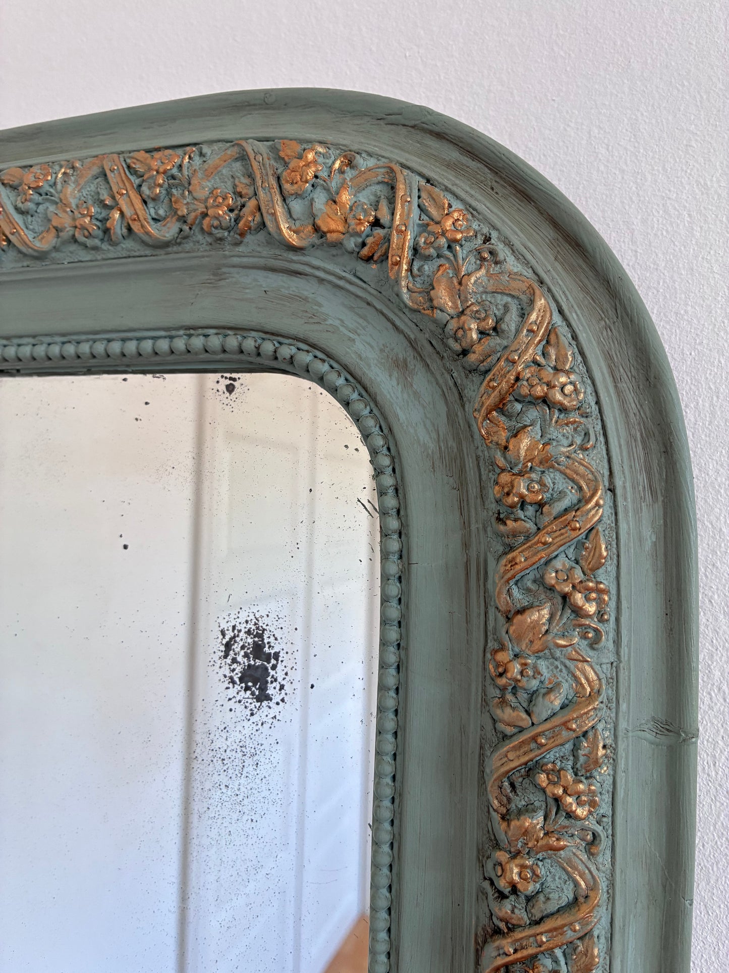 Antique French Louis Philippe Mirror – Green and Gold, Late 19th Century