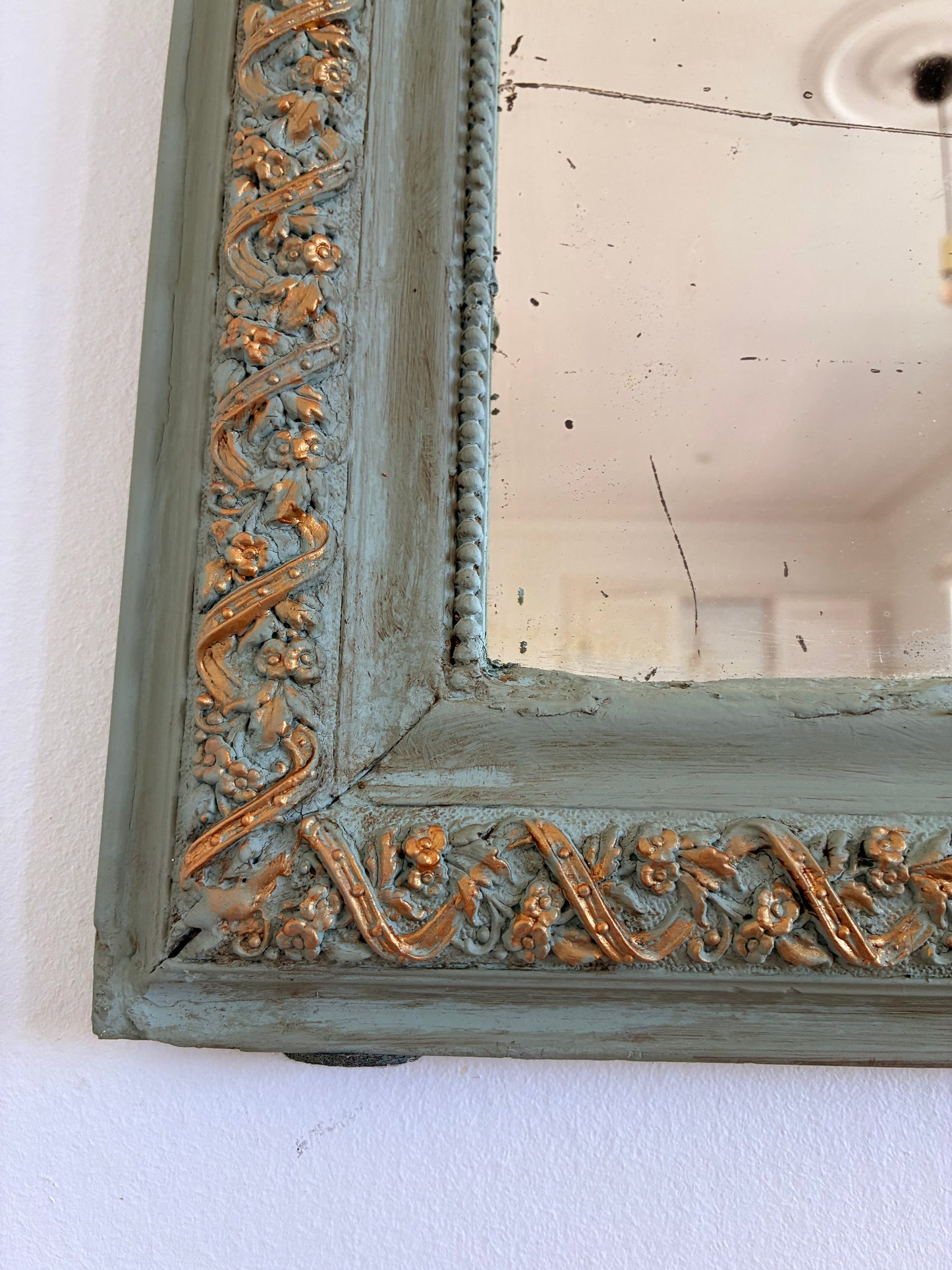 Antique French Louis Philippe Mirror – Green and Gold, Late 19th Century