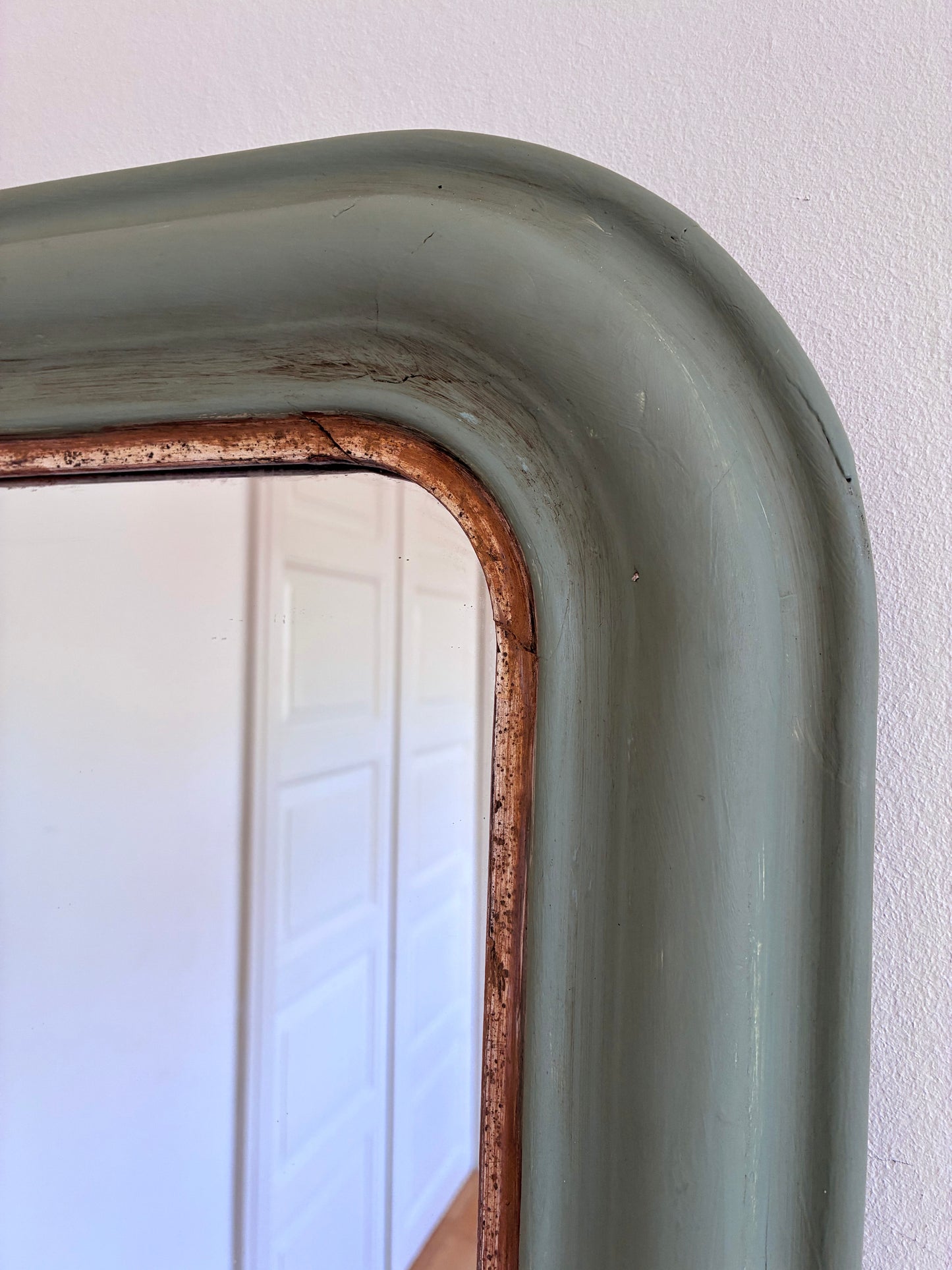 Large Antique French Louis Philippe Mirror – Green and Gold, Late 19th Century