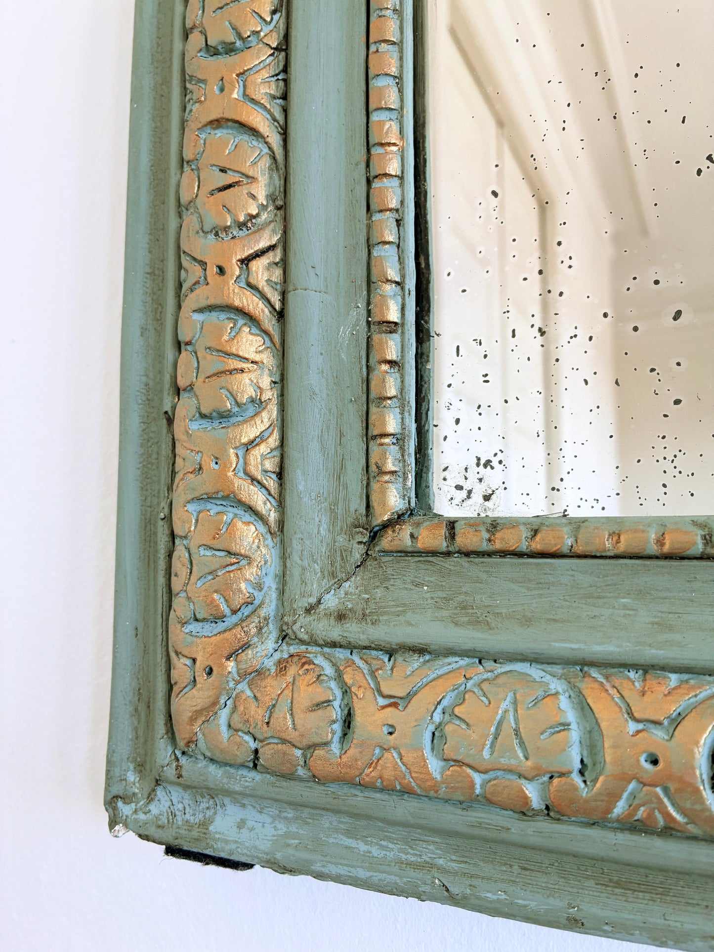 Large Antique French Louis Philippe Mirror – Green and Gold, Late 19th Century