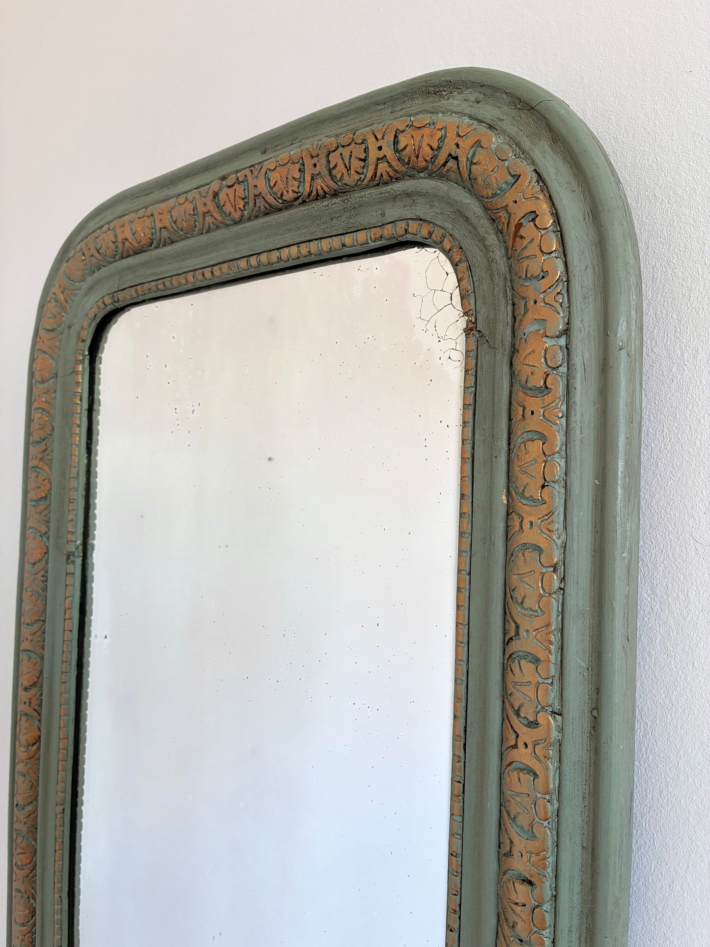 Large Antique French Louis Philippe Mirror – Green and Gold, Late 19th Century